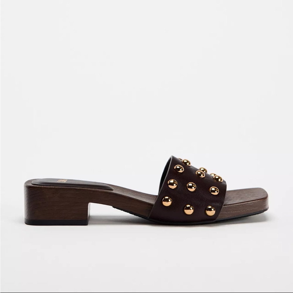 NWT Zara Studded Leather Healed Sandals